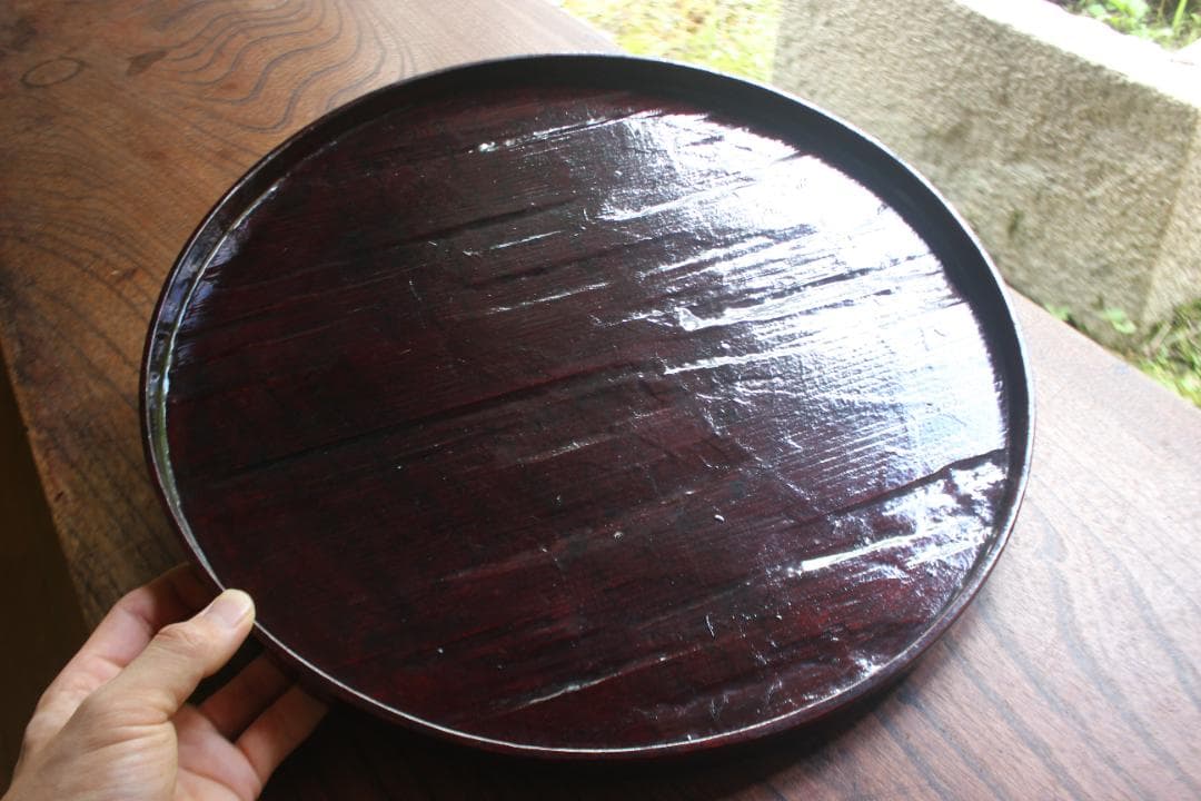 デッドストック！風情ある一閑張りに極上溜塗の映えるお膳（検お盆お膳茶道具