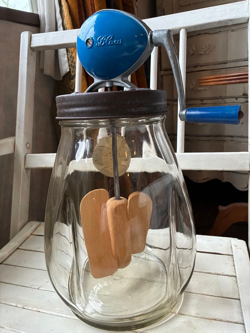 イギリス　アンティーク　バター　メーカー　マヨネーズ　メーカー　チャーン　ブルー