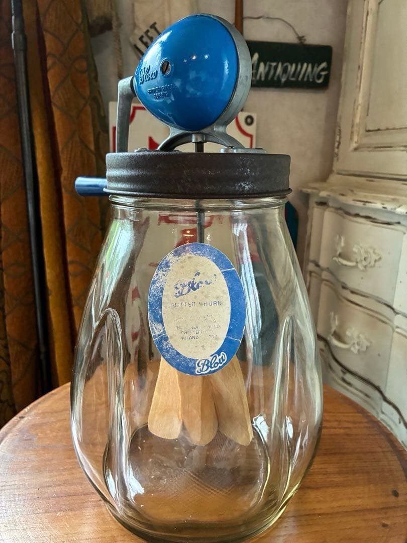 イギリス　アンティーク　バター　メーカー　マヨネーズ　メーカー　チャーン　ブルー