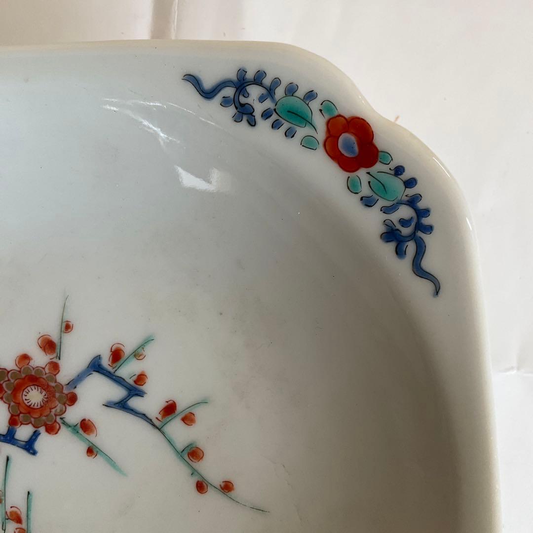 柿右衛門　色絵　梅に柴垣文角皿　五客組　江戸時代後期〜明治時代頃　名品