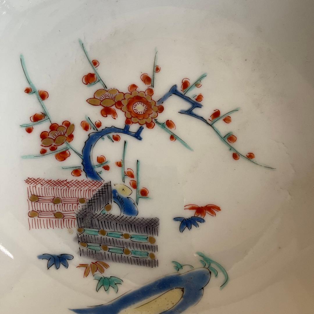 柿右衛門　色絵　梅に柴垣文角皿　五客組　江戸時代後期〜明治時代頃　名品