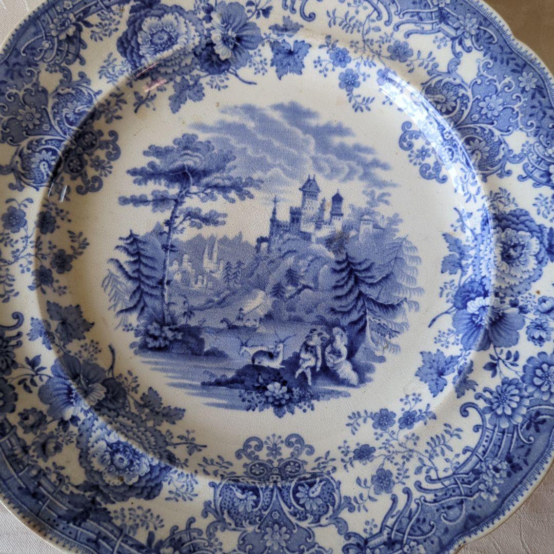 イギリスアンティーク 保温プレート ブルー＆ホワイト 19世紀