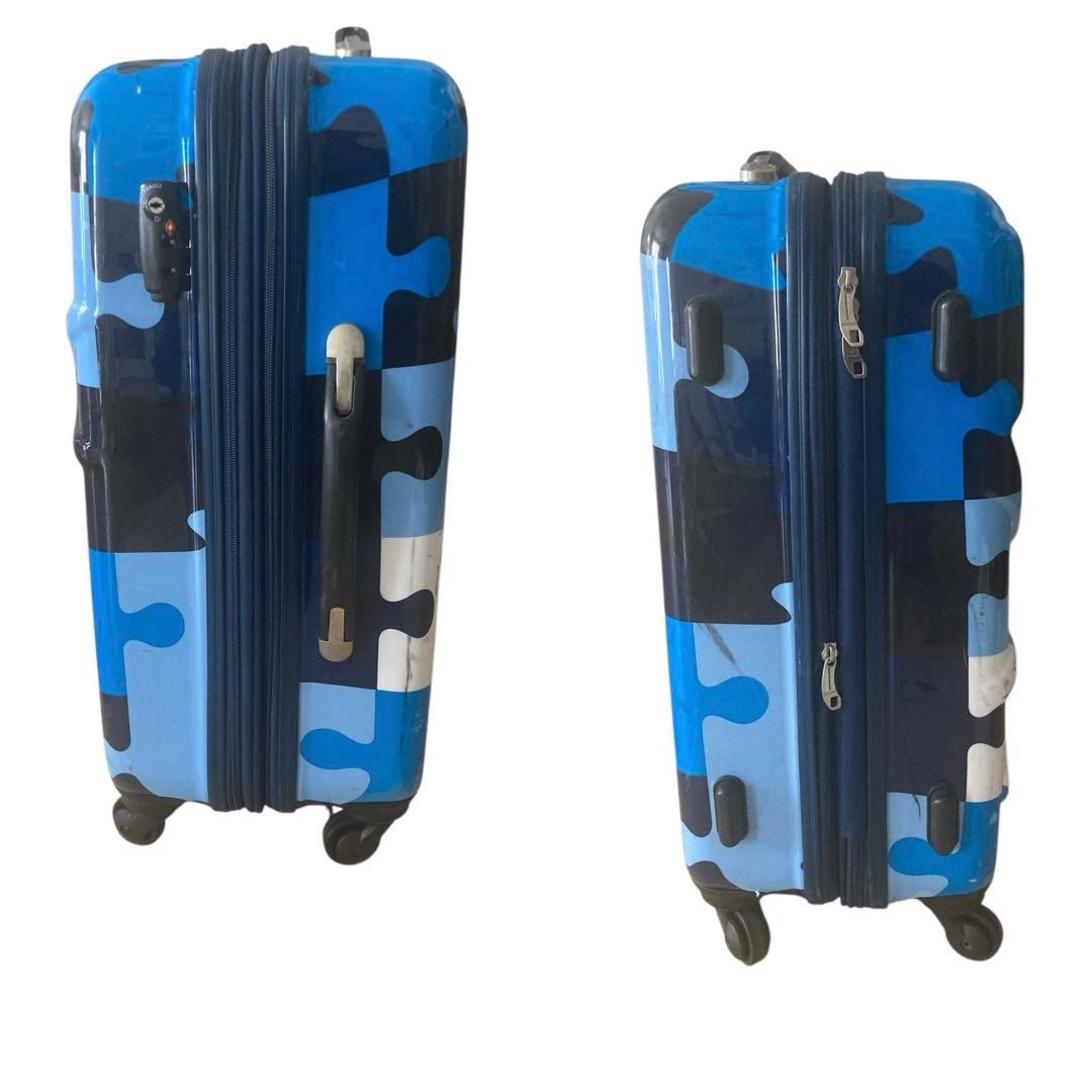 J様　カステルバジャック✨キャリーケース　スーツケース　ブルー　総柄　鍵付き