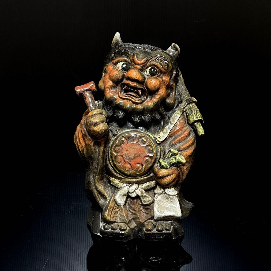 名人 三平 造 陶製 極上彩色手捻 鬼の寒念仏 大津絵 置物