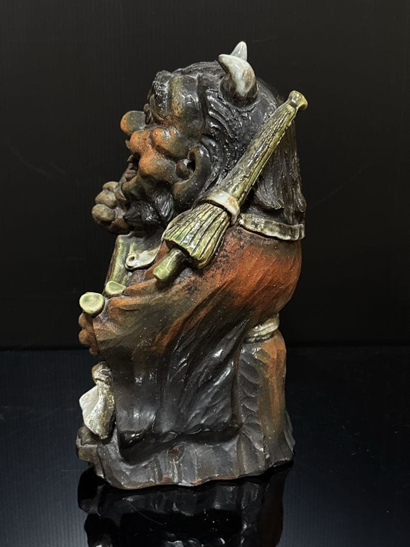 名人 三平 造 陶製 極上彩色手捻 鬼の寒念仏 大津絵 置物