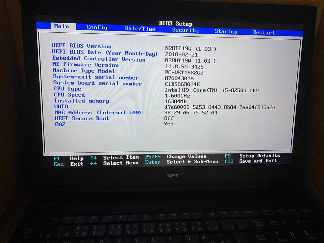 【ジャンク】NEC VersaPro 第8世代core i5