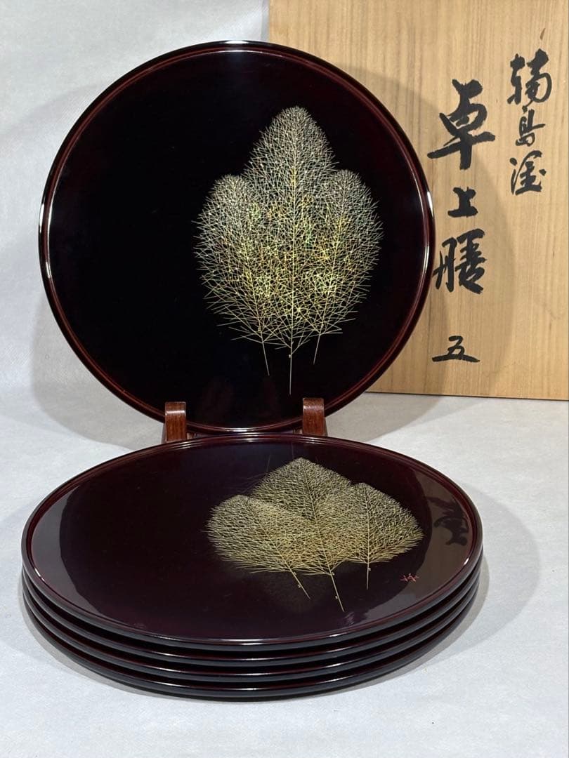 輪島塗　松井義明作　卓上膳　五客　美品　共箱　茶道具　懐石道具　送料込