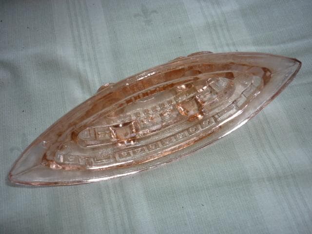 極希少（ピンク色）美品 大正時代◆アメリカ海軍 戦艦 メイン号 ガラス 小物入れ