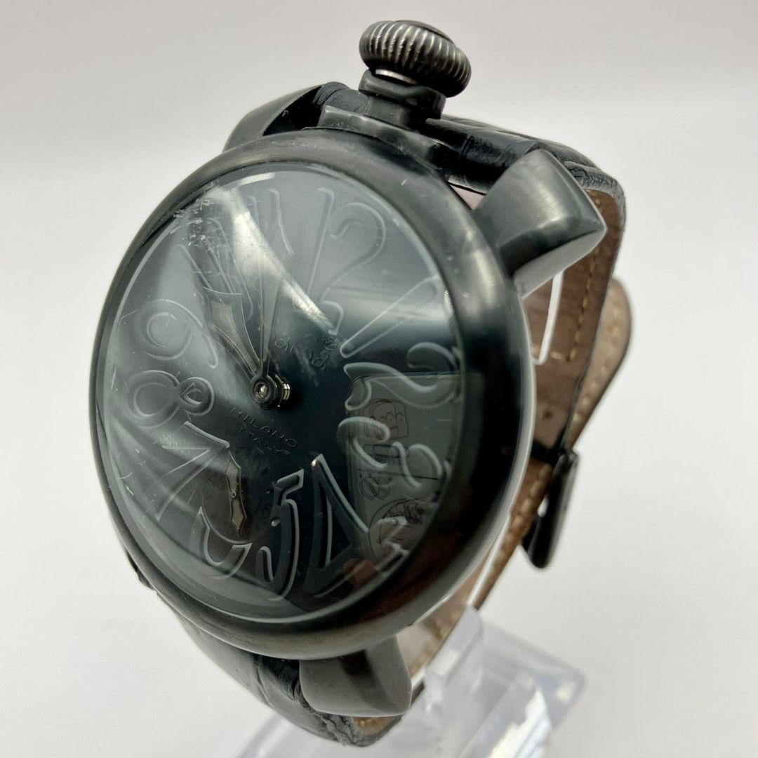 稼働品 ガガミラノ マヌアーレ 48ｍｍ 手巻き オールブラック 腕時計
