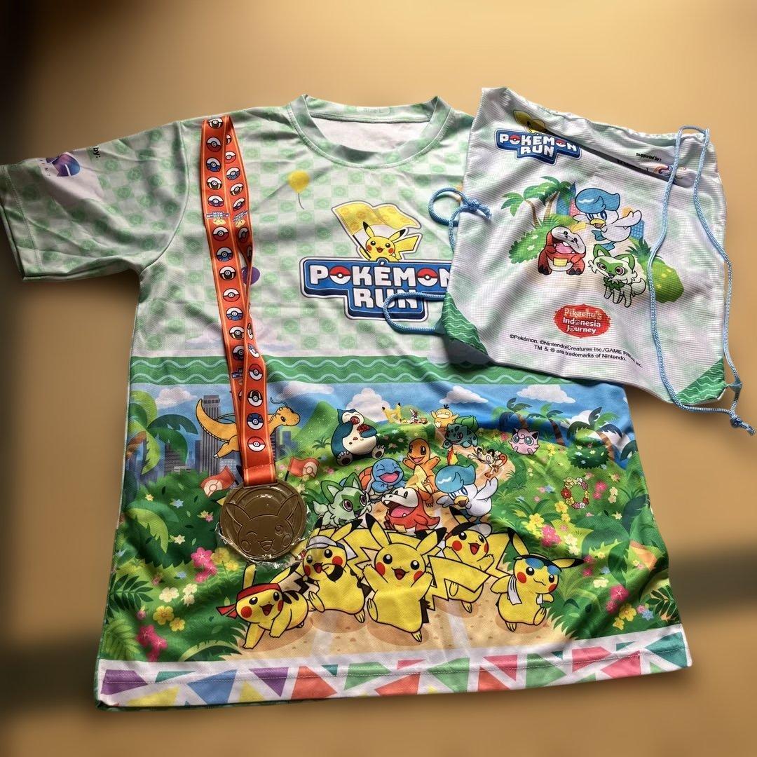 インドネシア　スラバヤ　ポケモン　マラソン　Tシャツ　バック　メダル