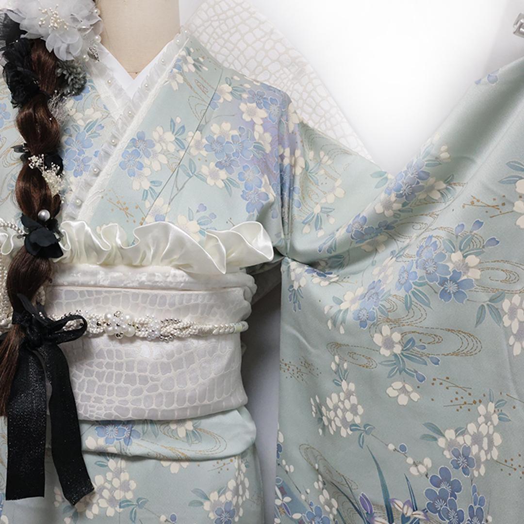 清楚！人気の水色！◆ 振袖7点セット153cm ◆フルセット三松成人式iH22