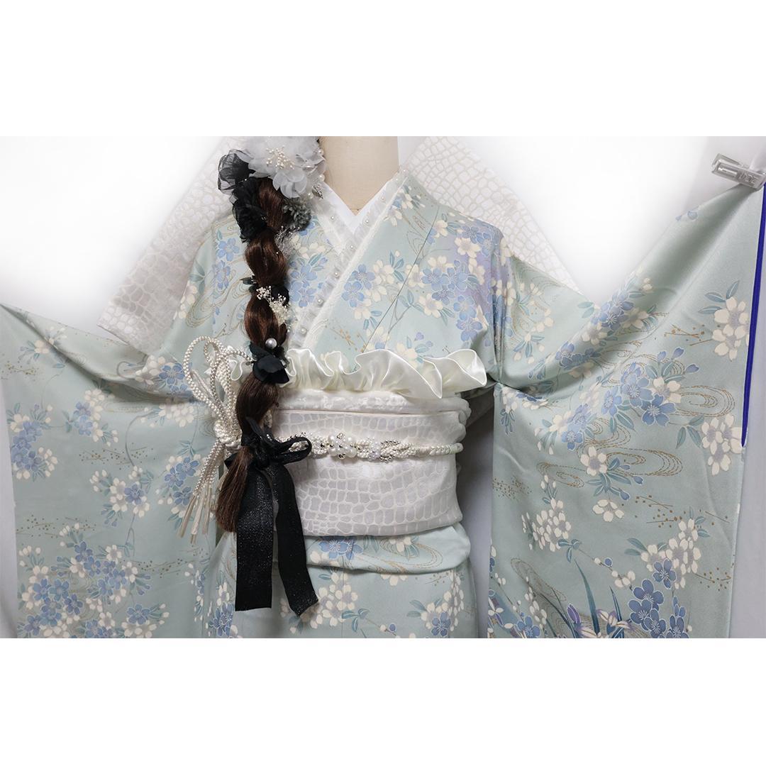 清楚！人気の水色！◆ 振袖7点セット153cm ◆フルセット三松成人式iH22