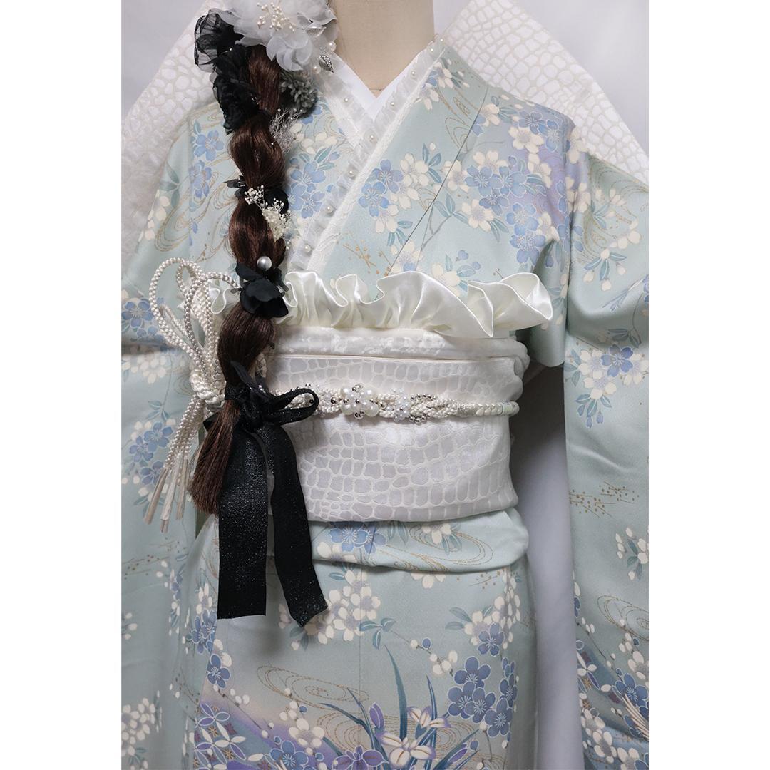 清楚！人気の水色！◆ 振袖7点セット153cm ◆フルセット三松成人式iH22