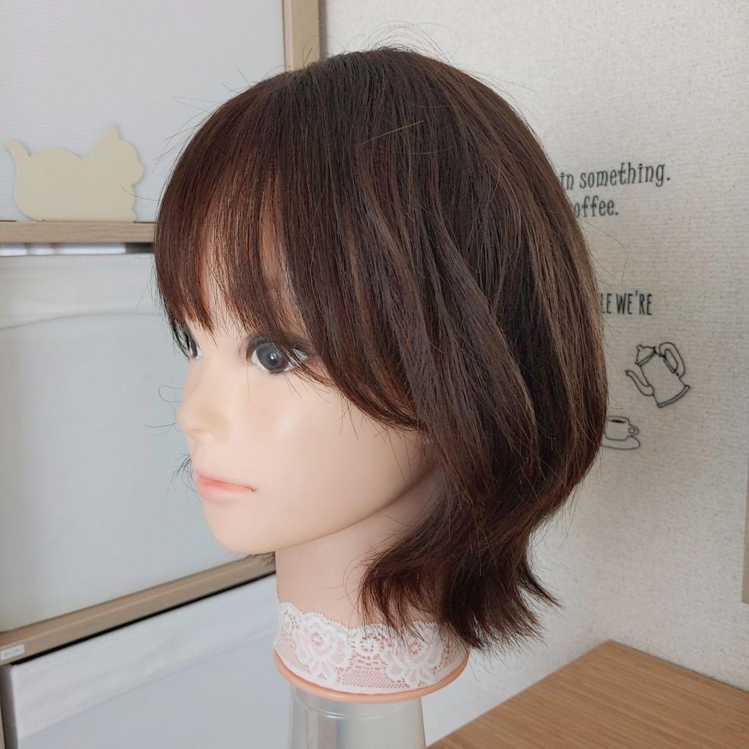 ✨サラサラ人毛100%ウイッグ✨外ハネレイヤーブラウン　フルウイッグ　かつら