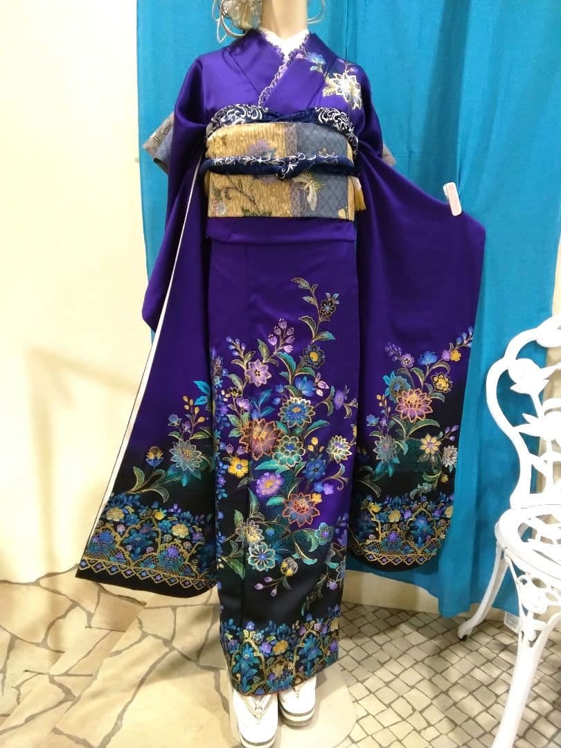 振袖フルセット、正絹振袖成人式、重ね衿、クリスタルストーン帯揚げ帯締、袋帯、襦袢