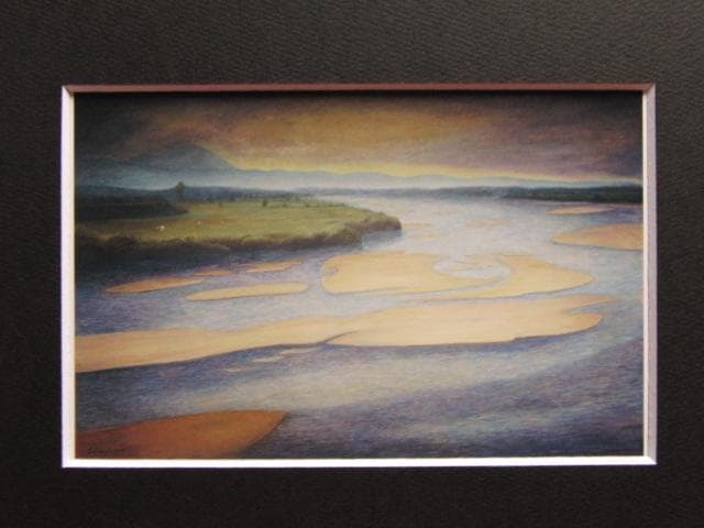 園山幹生、斐伊川の朝、希少画集画、新品高級額・額装付、状態良好