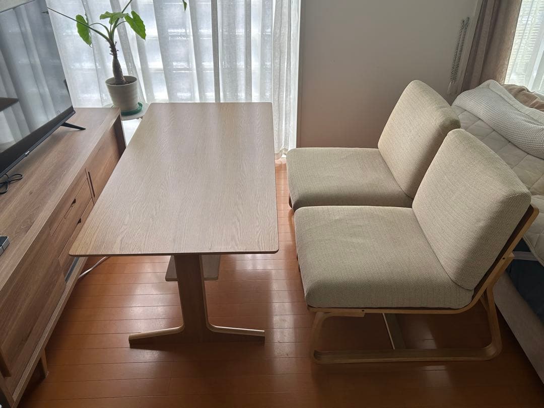 【美品／引取限定】無印良品／ダイニングテーブル＋チェア２脚セット