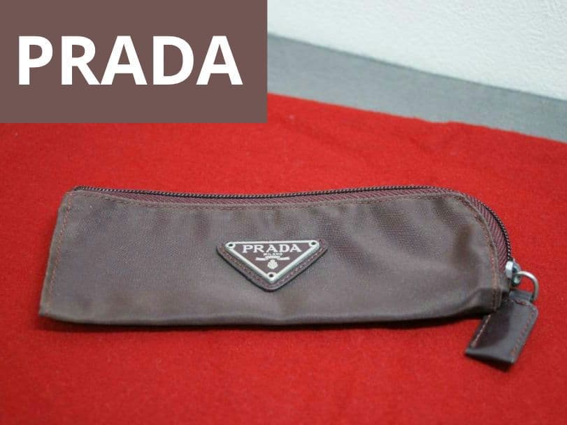 PRADA ペンケース ナイロン トライアングル プラダ ダークブラウン