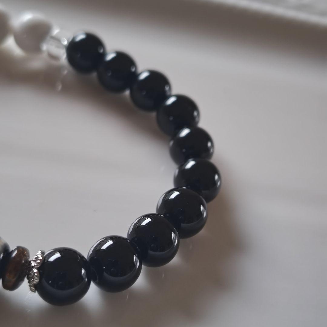 新作♡陰陽太極天珠、黒北投石、天然ホワイトオニキス