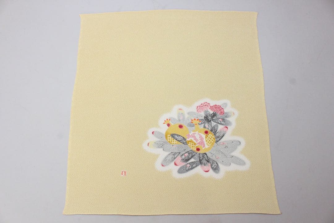 No5448 帛紗三枚セット　羽田登喜男　原図　「花鳥寿果」栞/紙箱付　送料無料