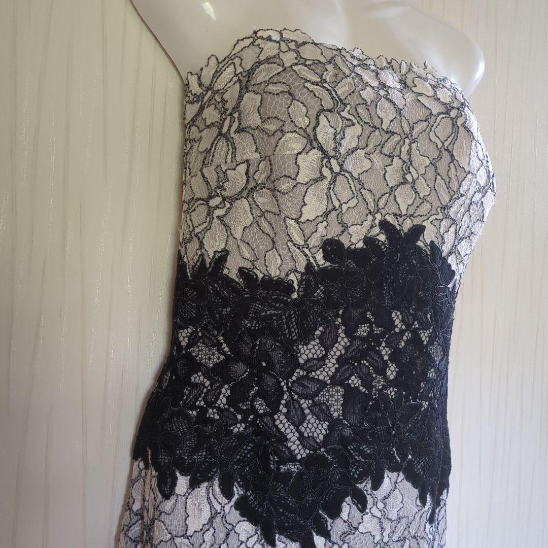Tadashi Shoji 白と黒のレース、チューブトップマキシドレス