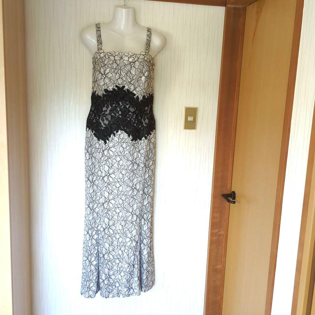 Tadashi Shoji 白と黒のレース、チューブトップマキシドレス