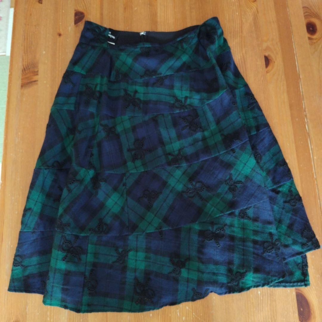 トリココムデギャルソン リボン刺繍チェックフレアースカート AD2017