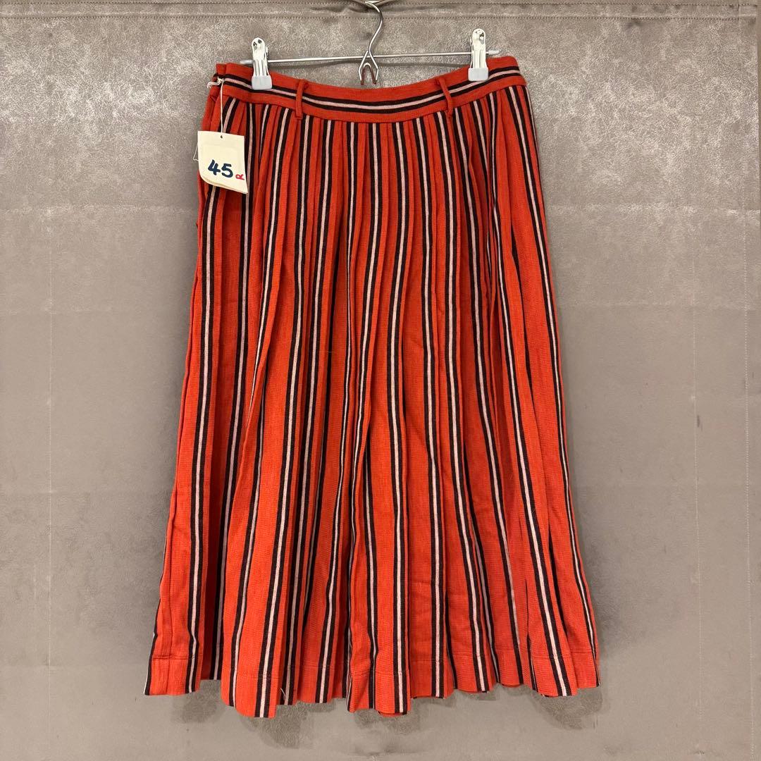 【45R】赤ニット ストライプ プリーツスカート(サイズ2)