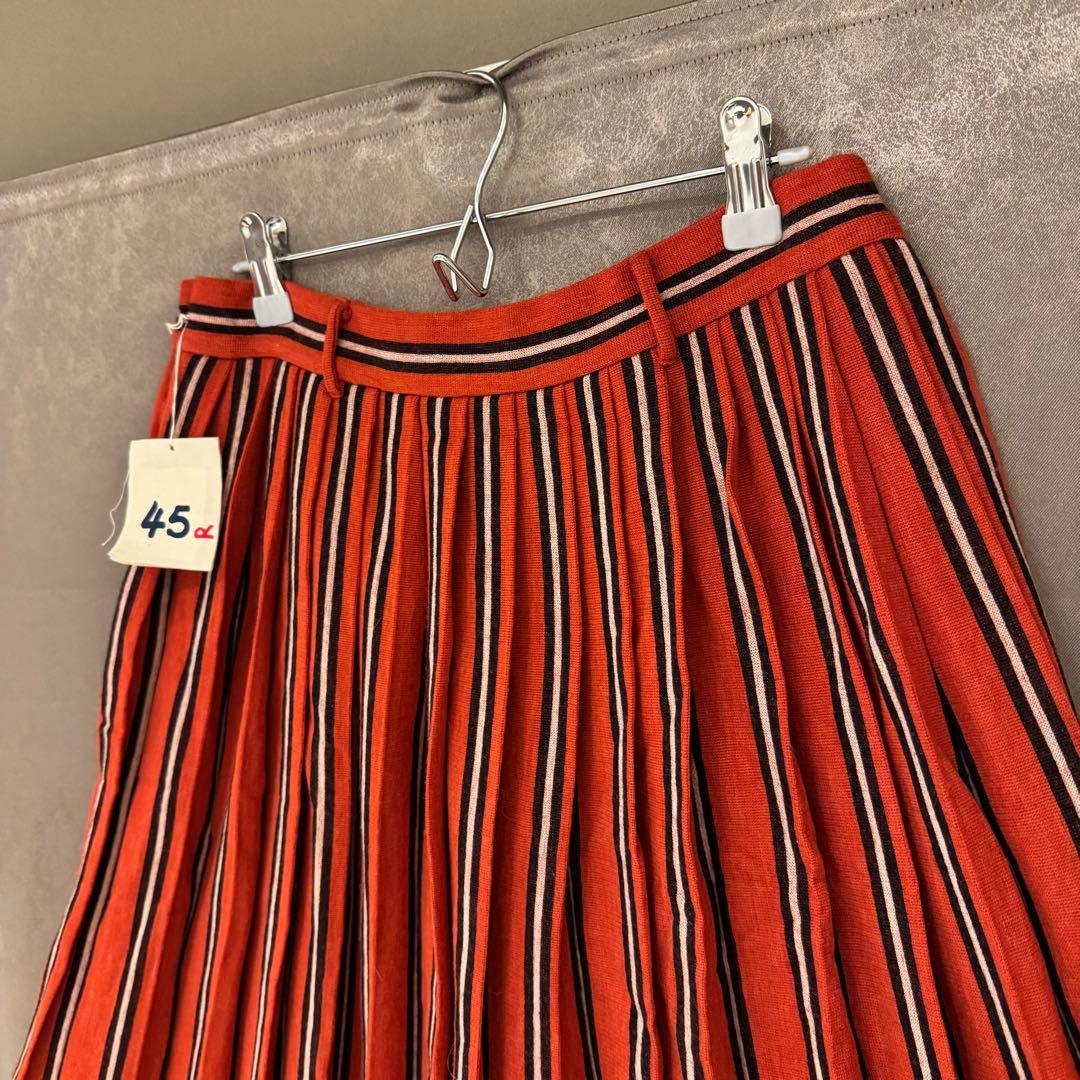 【45R】赤ニット ストライプ プリーツスカート(サイズ2)