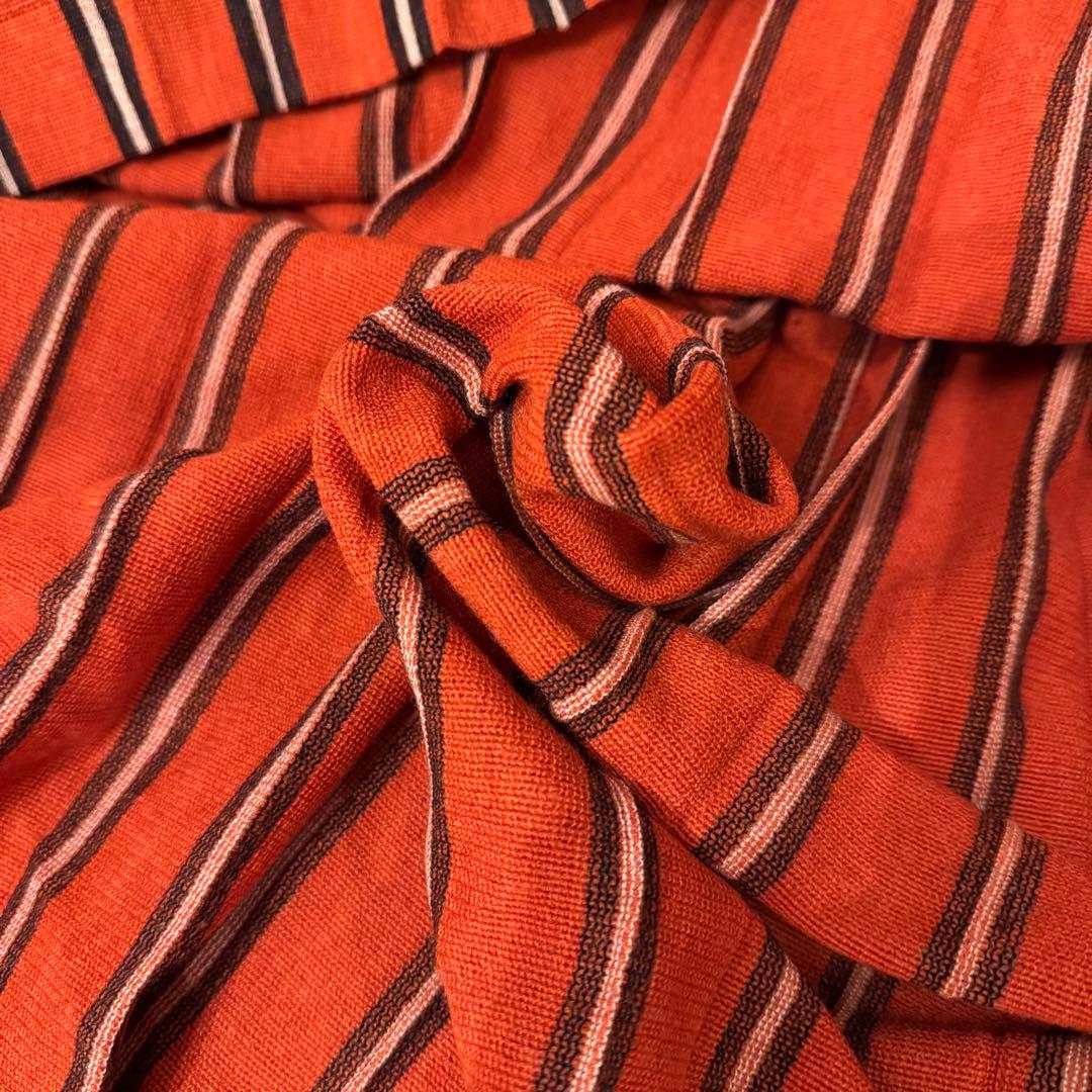 【45R】赤ニット ストライプ プリーツスカート(サイズ2)