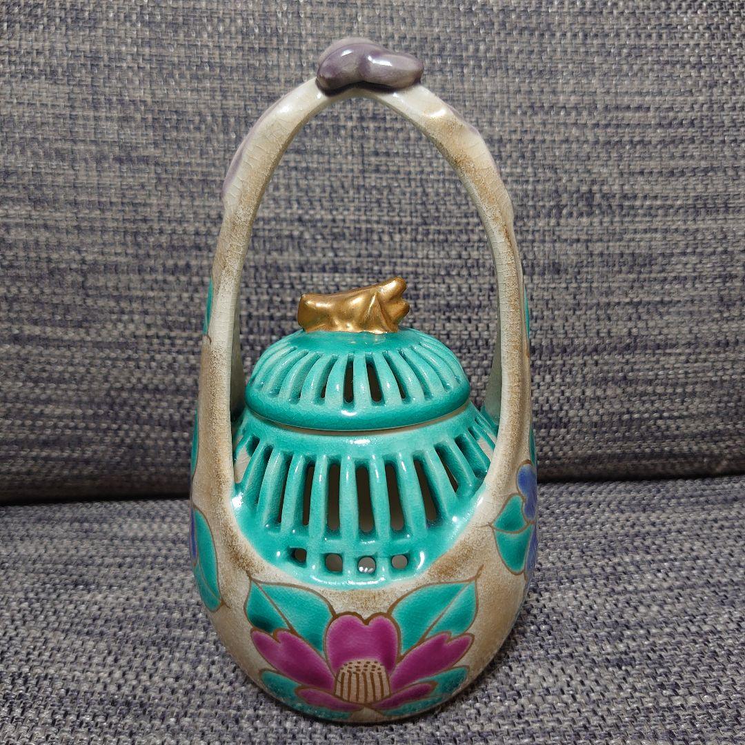 京焼　香炉　金彩の装飾　金粉椿