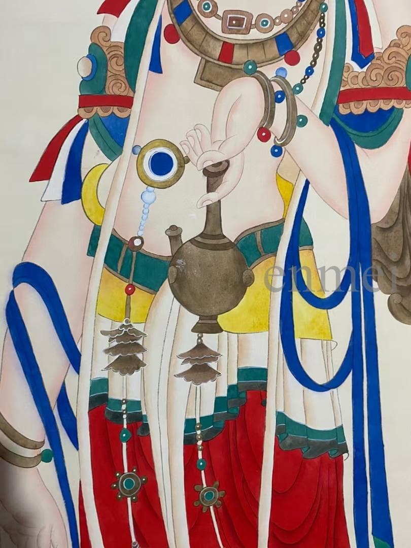 中国古美術・旧藏珍品・張大千款・仏像図・絹本・純手描き・掛軸・中堂畫・郵票落款