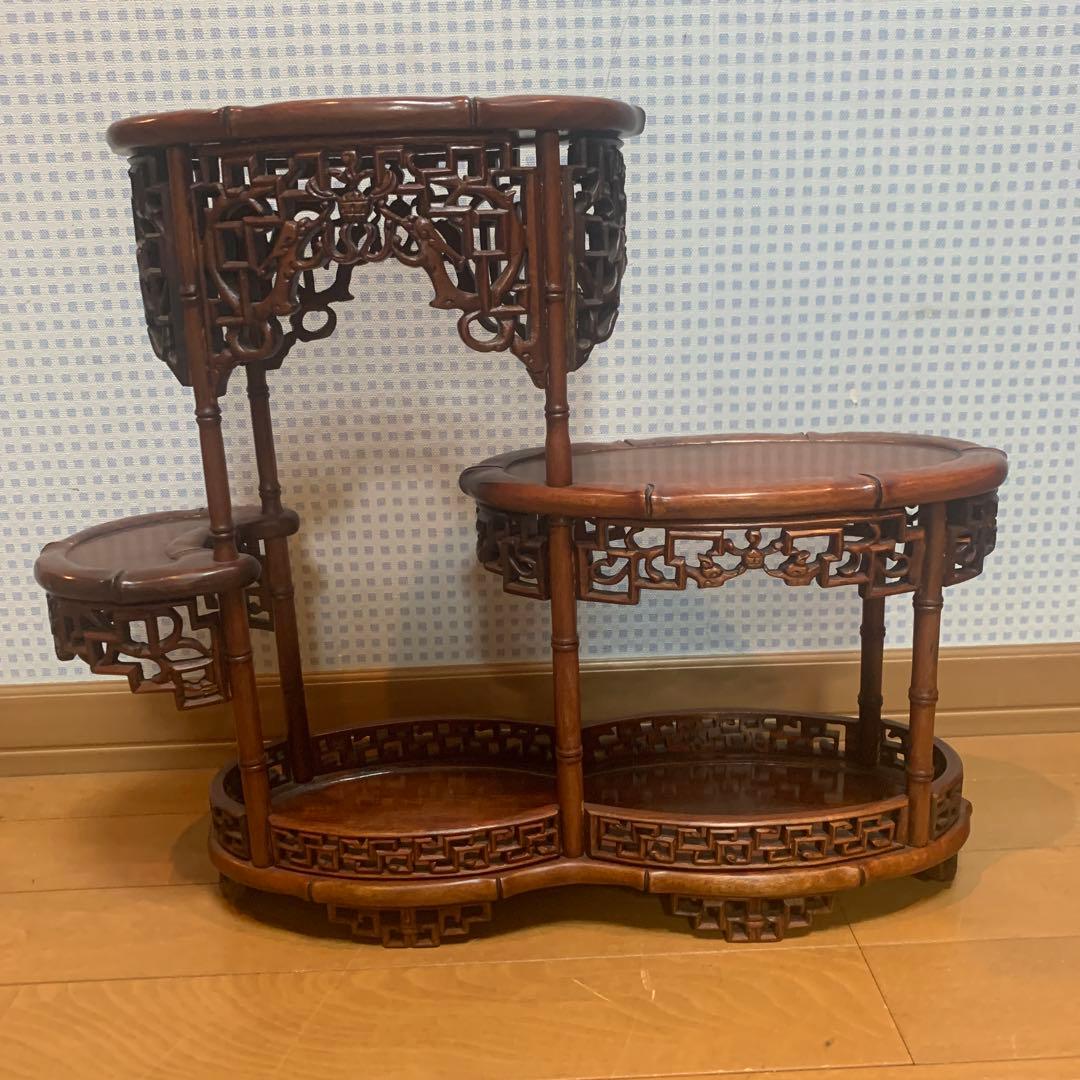 飾り台　花梨　インテリア台　透彫木彫