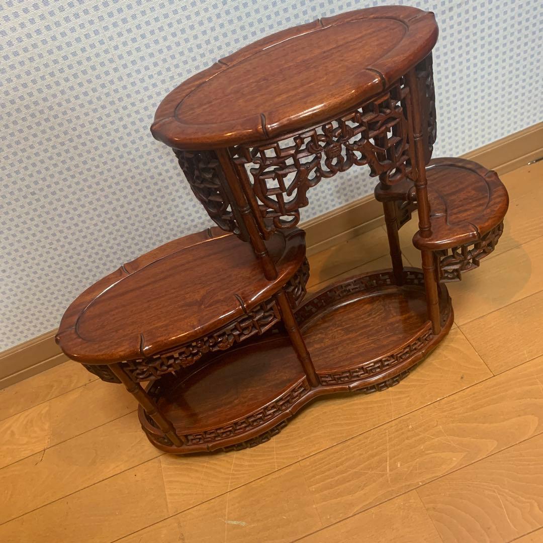 飾り台　花梨　インテリア台　透彫木彫