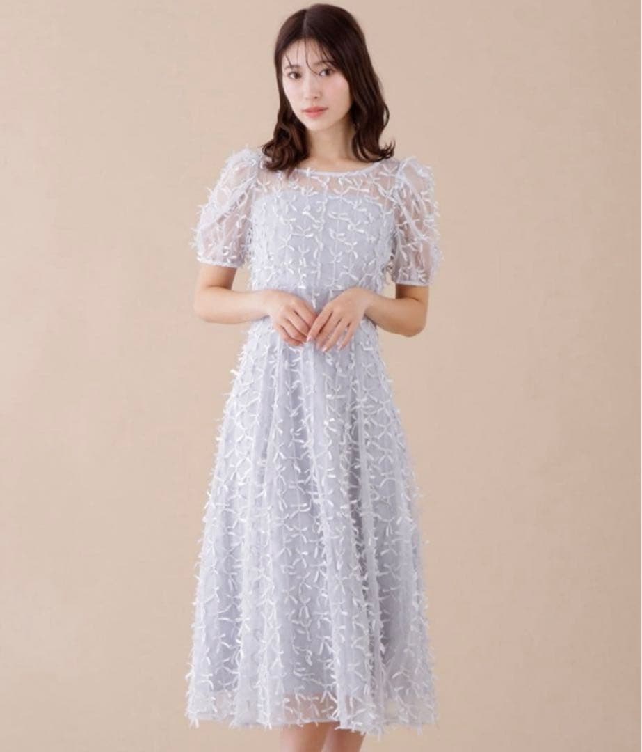 水色 リボンチュールオケージョンドレス　Jill by jillstuart