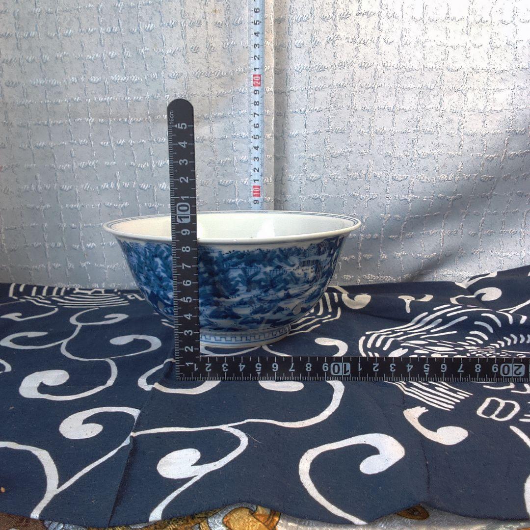 骨董２ 青い風景画の陶器ボウル