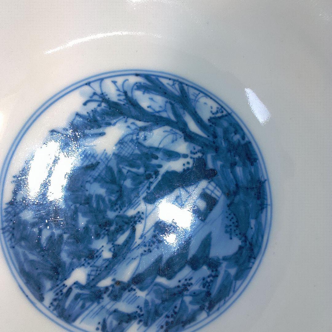 骨董２ 青い風景画の陶器ボウル