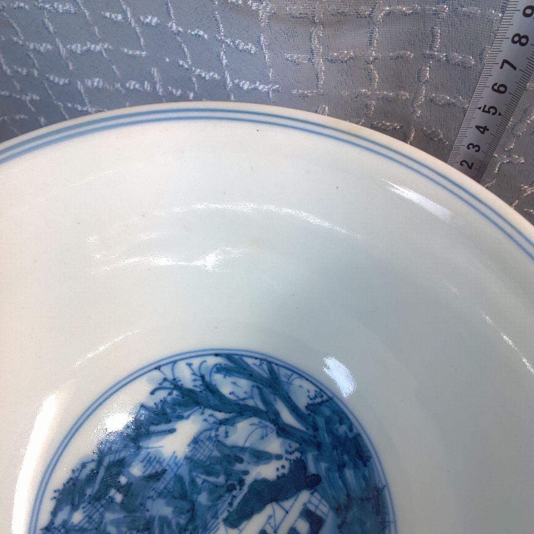 骨董２ 青い風景画の陶器ボウル