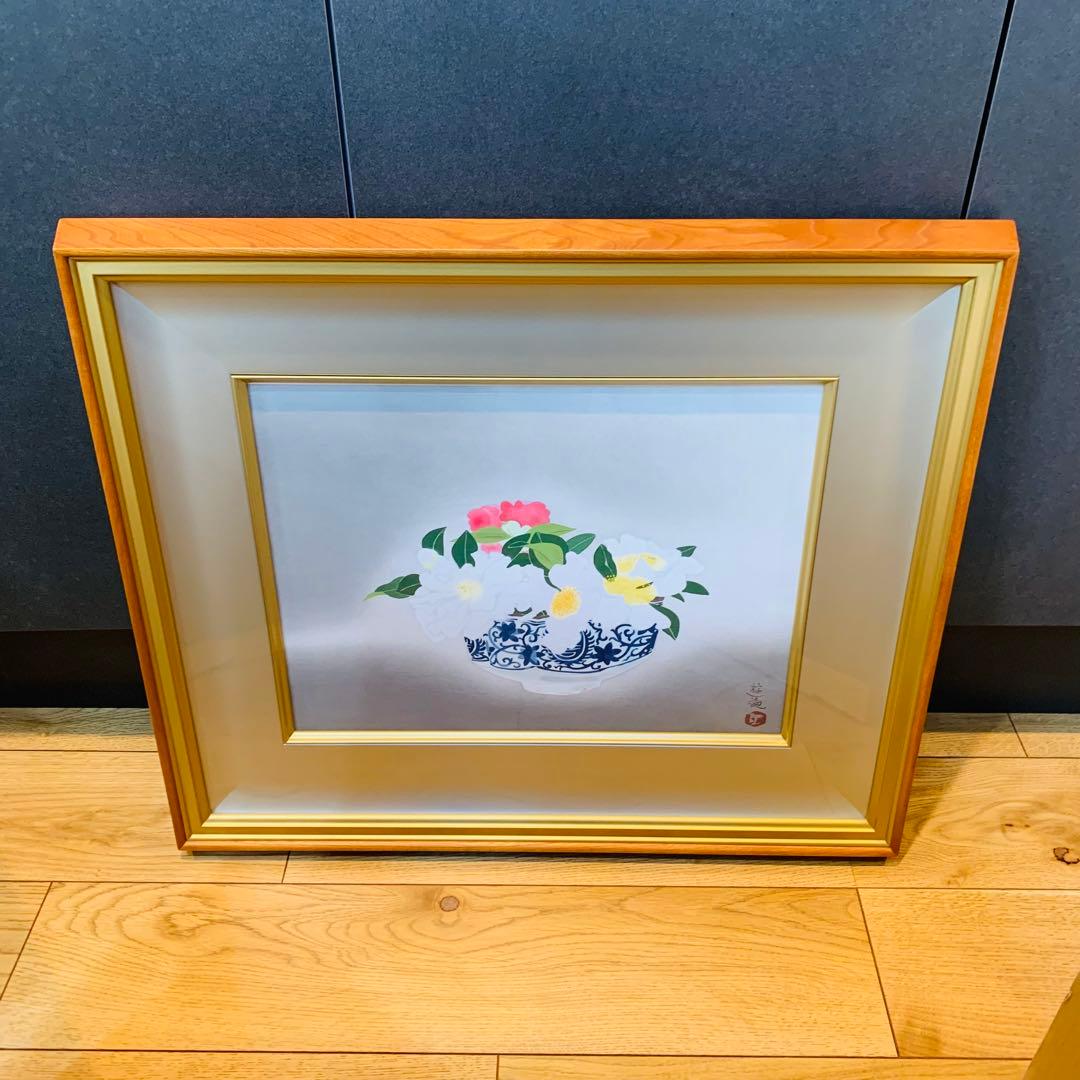 極美品✨未使用　小倉遊亀　山茶花　木版画 複製原画　エディション　144/250