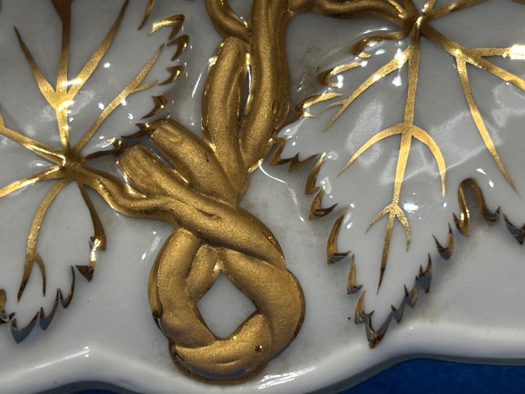 オールドマイセン　グランツゴールドレリーフ皿　ピンクローズ　一級品　アンティーク