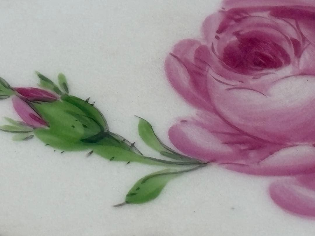 オールドマイセン　グランツゴールドレリーフ皿　ピンクローズ　一級品　アンティーク