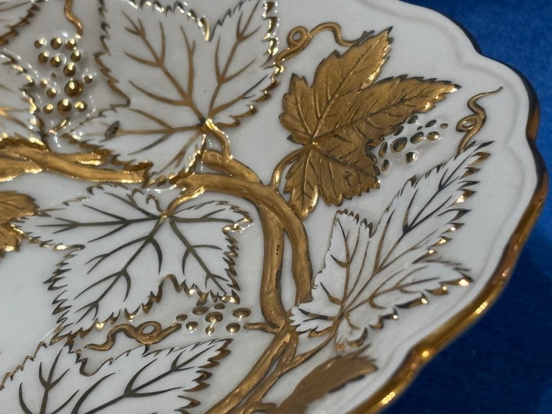 オールドマイセン　グランツゴールドレリーフ皿　ピンクローズ　一級品　アンティーク