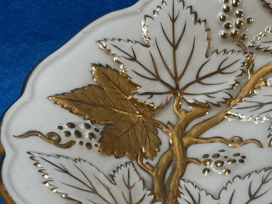 オールドマイセン　グランツゴールドレリーフ皿　ピンクローズ　一級品　アンティーク