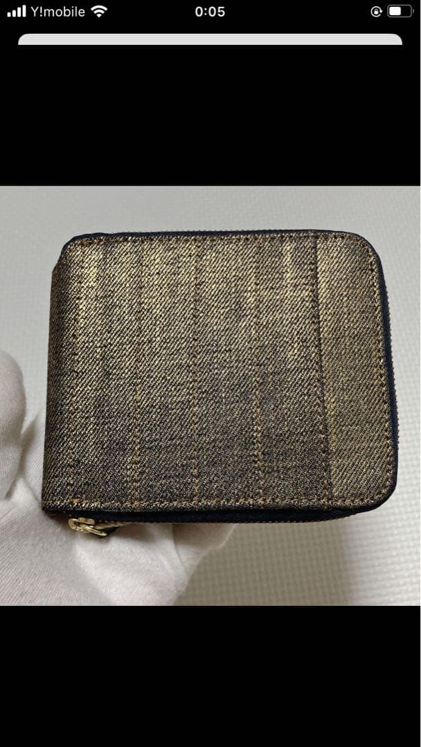 未使用A.P.C ラウンドジップ二つ折り財布　デニム×レザー　ゴールド×ネイビー