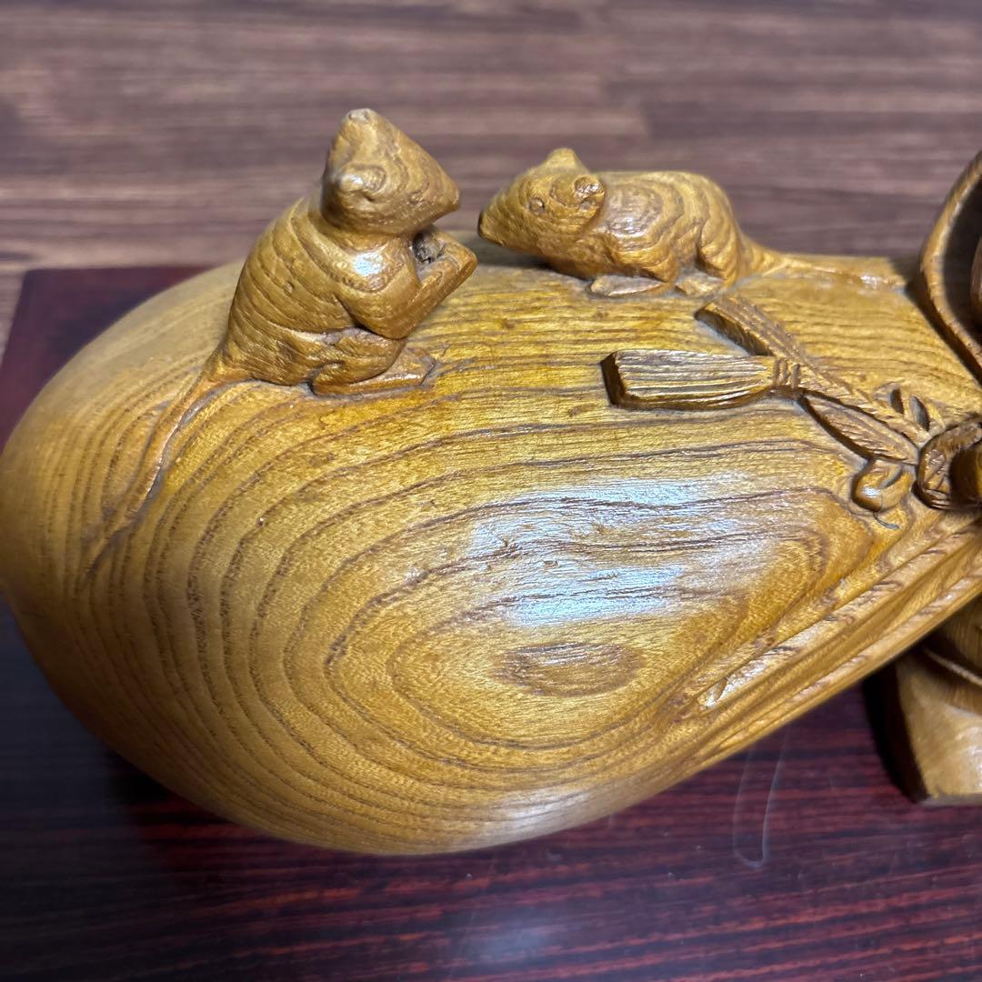 縁起物　七福神　木彫り　置物　台付き