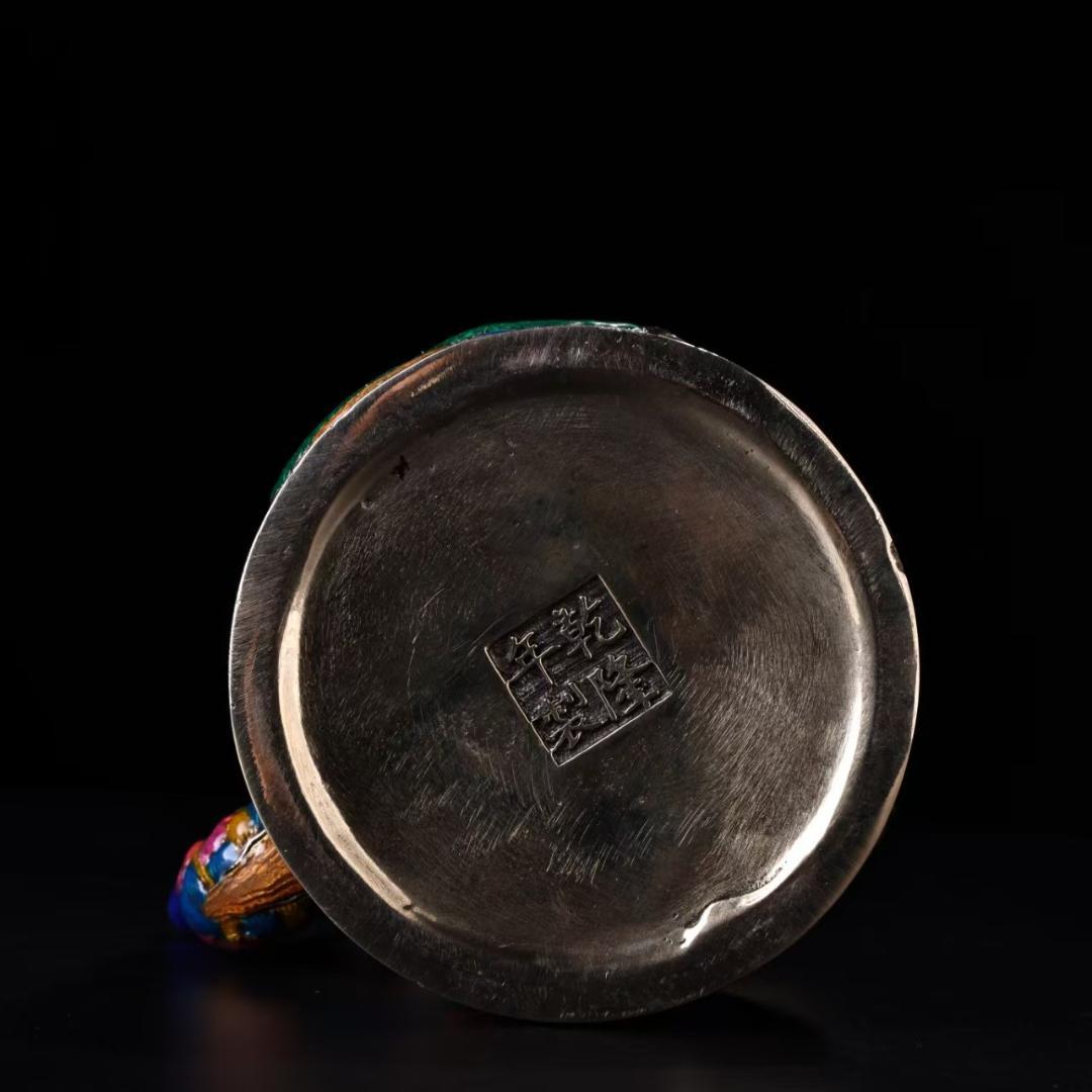 中国古美術『旧蔵 景泰藍盤龍壺』純銅象嵌 琺瑯彩 茶酒壺 酒具 茶道具 急須