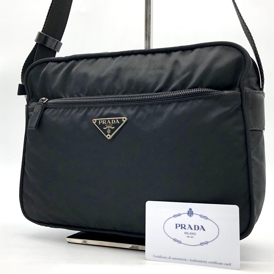 ✨美品✨プラダ ショルダーバッグ 三角ロゴ シルバー金具 ナイロン レザー 黒