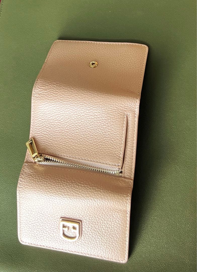 【新品・未使用】FURLA ピンクベージュxブラウン 三つ折り財布保管袋付