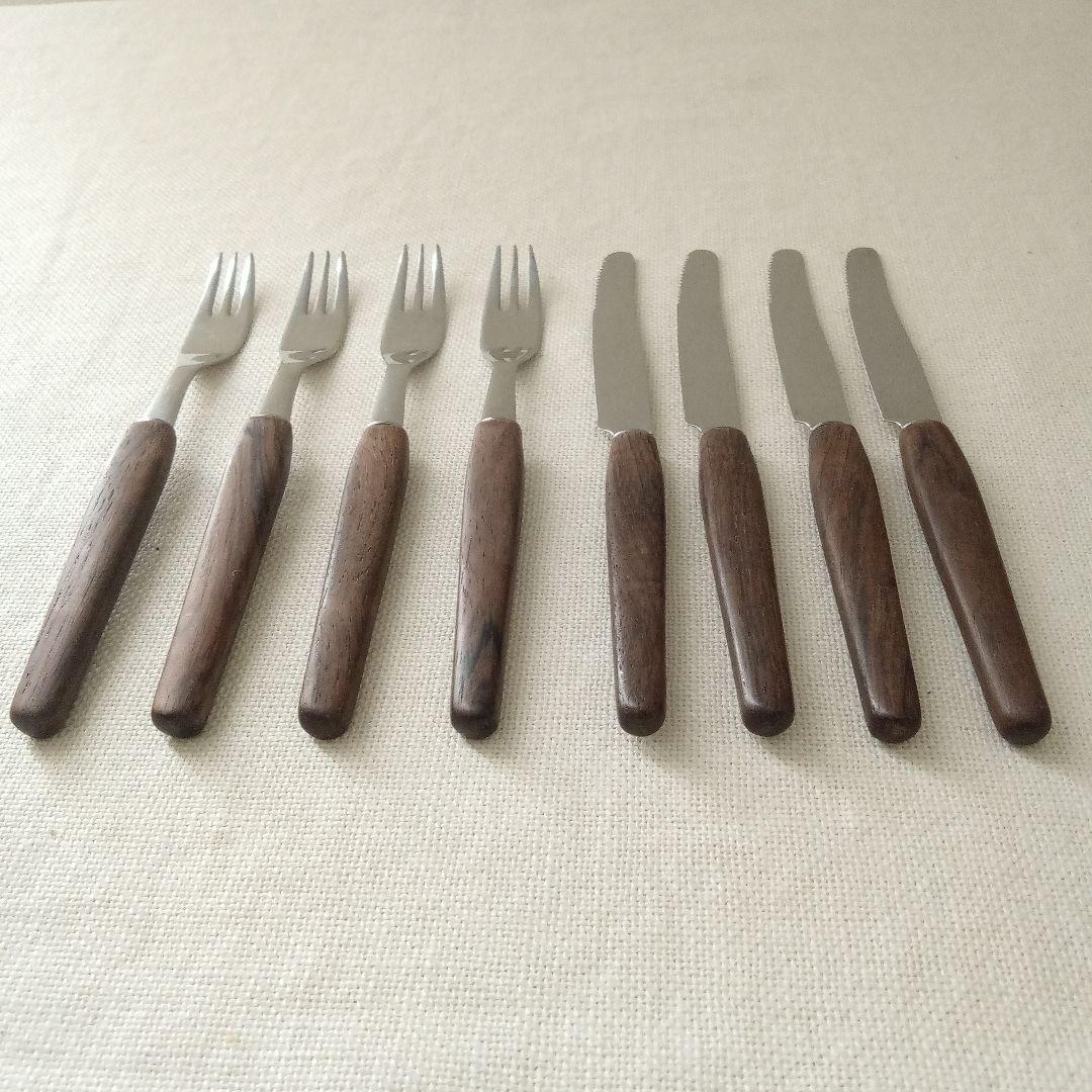ドイツ・ゾーリンゲン／チークハンドルのフォーク＆ナイフ 8本セット／ヴィンテージ