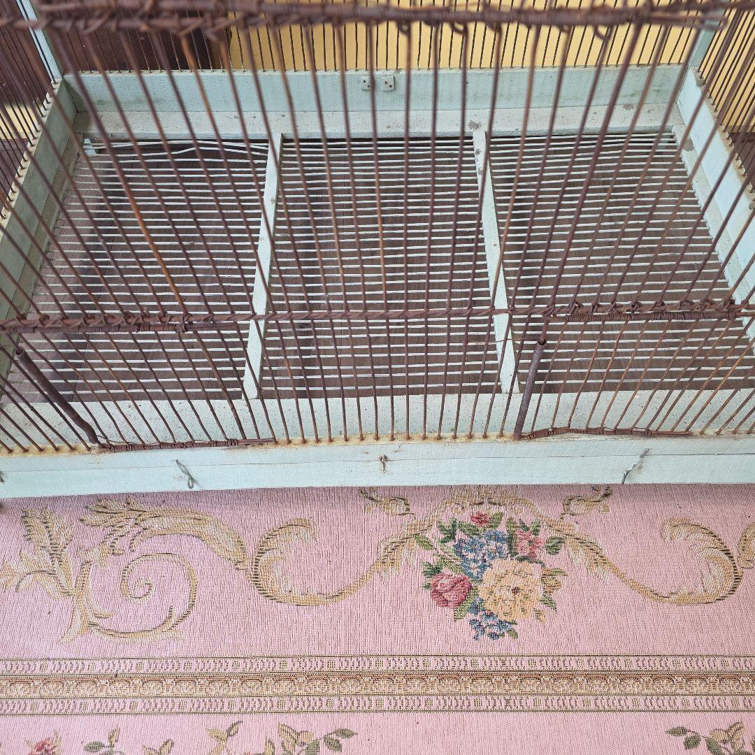 フランスアンティーク　エメラルドグリーン　アーチ　木製　バードゲージ　大型